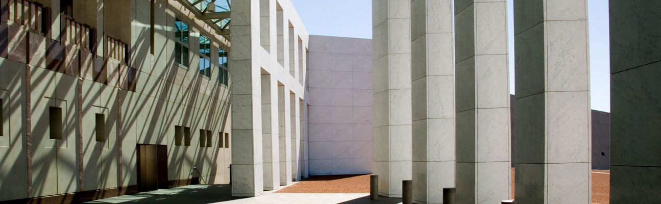 Artistic photo of the front of Parliament House, Canberra, Australia